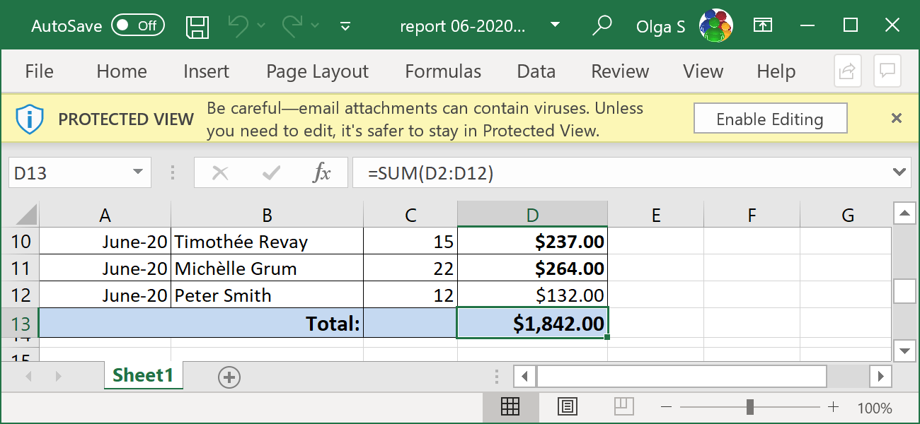 View attachment in Excel