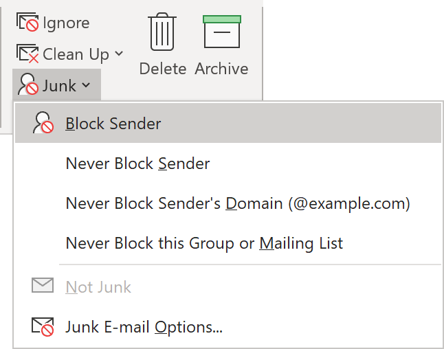 Block sender action