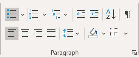 Bullet button in Paragraph group