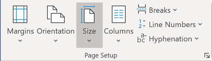 Size button in Page Setup group
